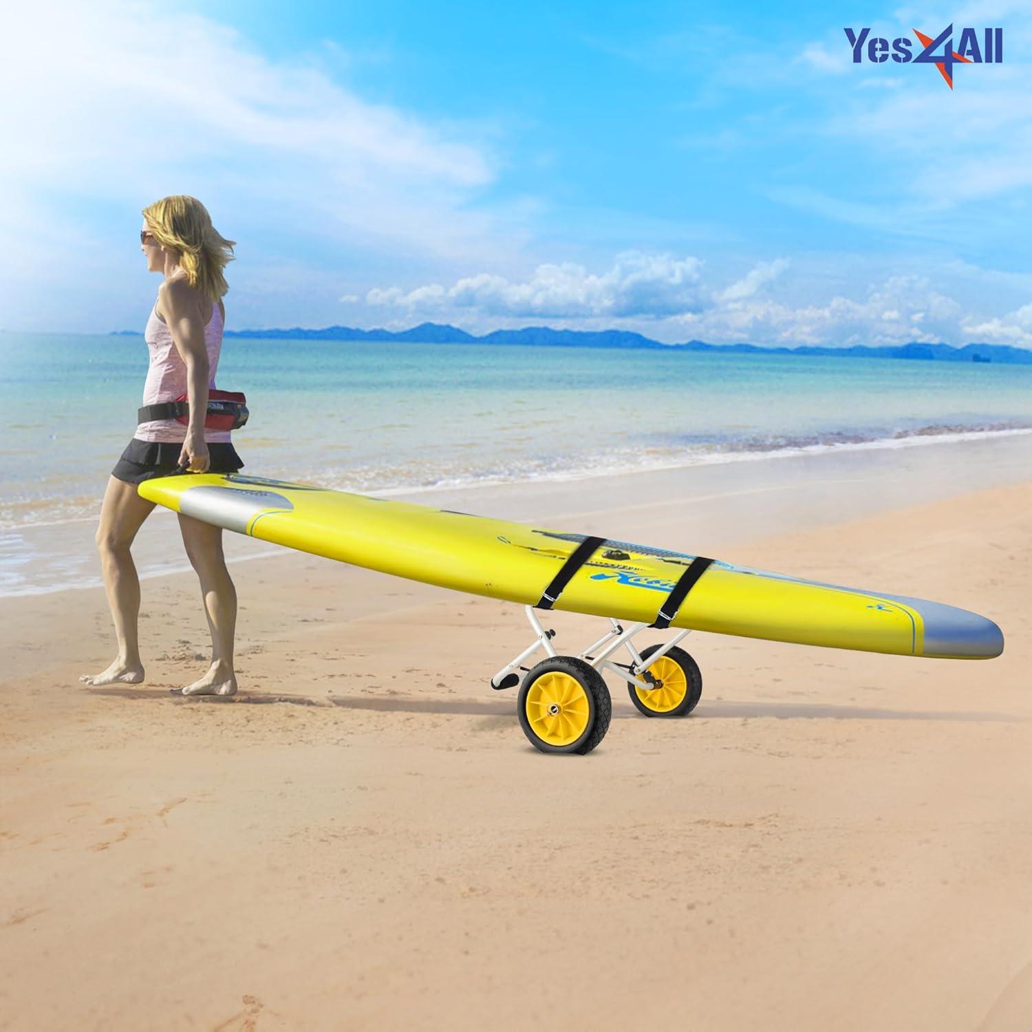 YES4ALL Kayak Cart U-Shape Aluminum, 200lbs Capacity Kayak Dolly with 4 Fixing Straps & Thick PU Wheels, Foldable Canoe Cart