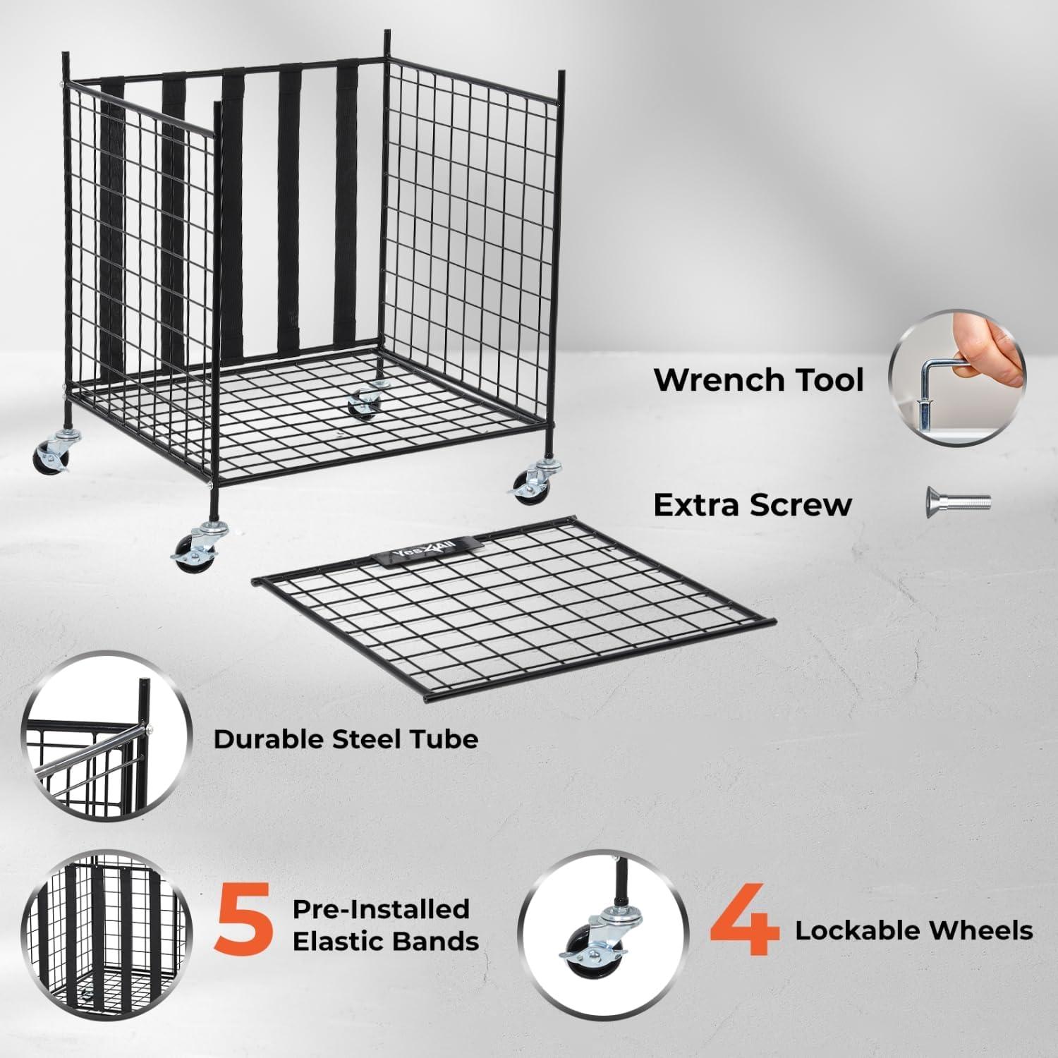 YES4ALL Rolling Ball Cart Volleyball Basketball Holder, Toy Balls Bin for Garage Cage, Storage Racks with Lockable Wheels, Sports Equipment Organizer, Ball Rack for Outdoor Indoor Use