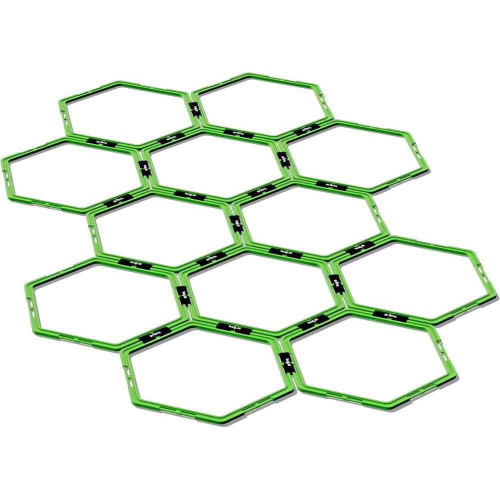 Yes4All Hex Agility Rings/Speed Rings with Carrying Bag – Hexagon Rings, Agility Hurdles for Agility Footwork Training(D. Neon Green – 12 Rings)
