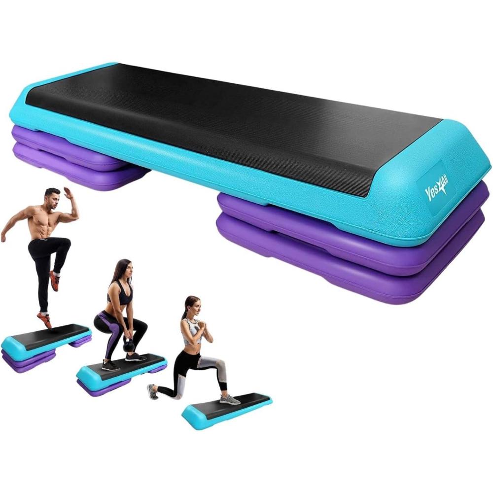 Yes4All Adjustable Workout Aerobic Exercise Step Platform Health Club Size with 4 Adjustable Risers Included and Extra Risers Options(D. Teal/Purple)