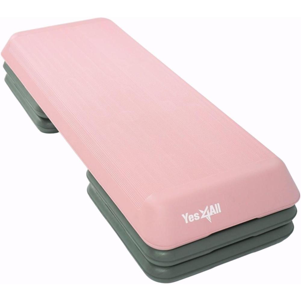 Yes4All Adjustable Workout Aerobic Exercise Step Platform Health Club Size with 4 Adjustable Risers Included and Extra Risers Options(F. Pink/Grey)