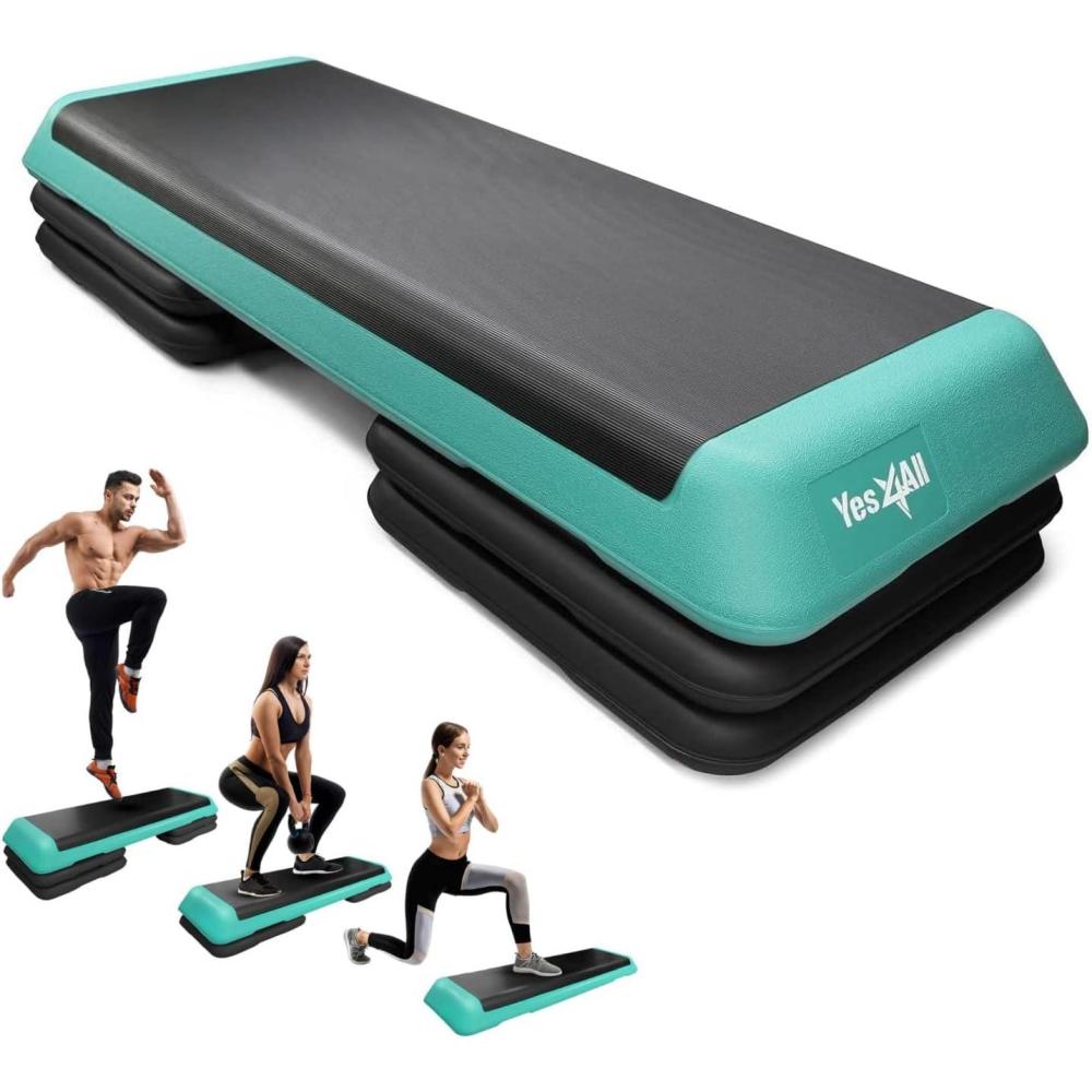 Yes4All Adjustable Workout Aerobic Exercise Step Platform Health Club Size with 4 Adjustable Risers Included and Extra Risers Options(A. Green/Black)